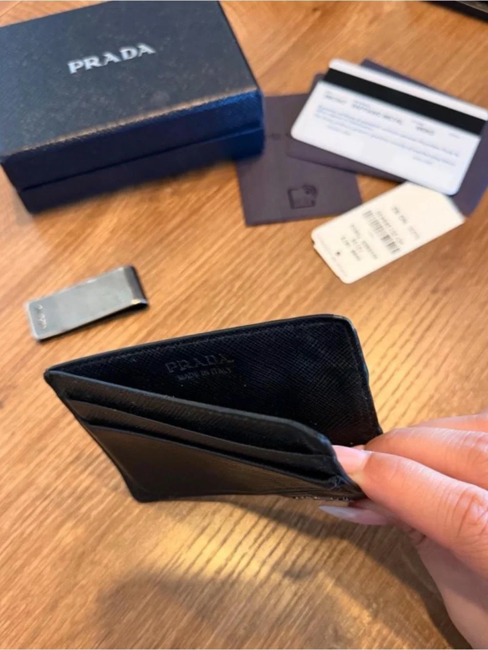 Prada Saffiano Leather Card Case + Money Clip